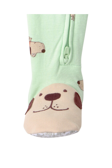 Pijama enterito de algodón con pie, verde, diseño perros. Talles 12-24M Sin color