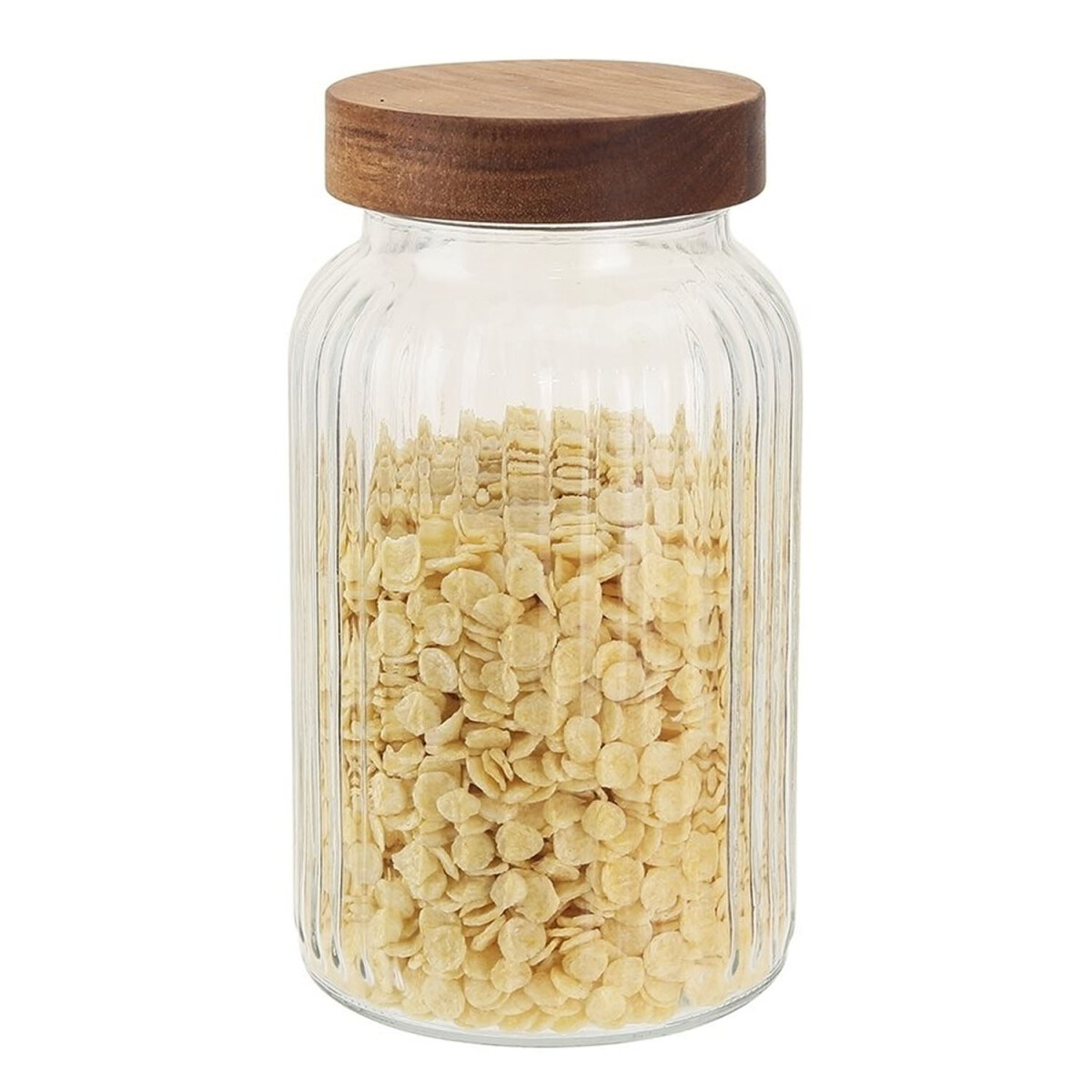 Frasco Recipiente de Vidrio Labrado 1200Ml Tapa Rosca Madera - Transparente 