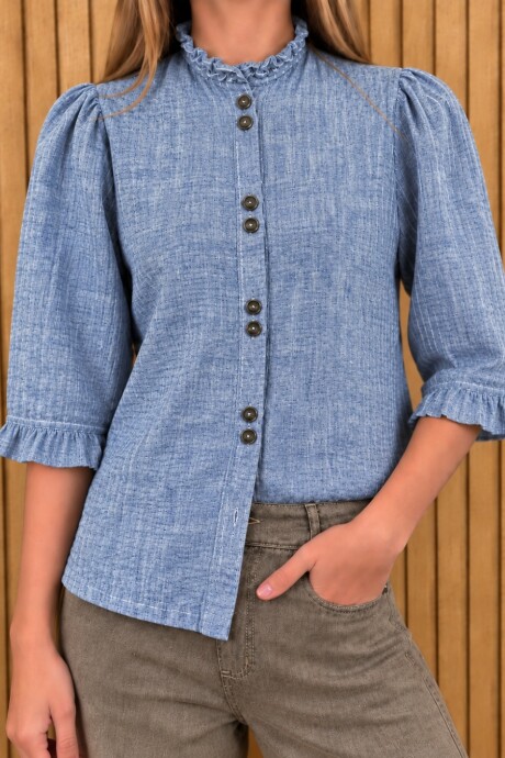 Camisa Carlita Volados Azul Melange