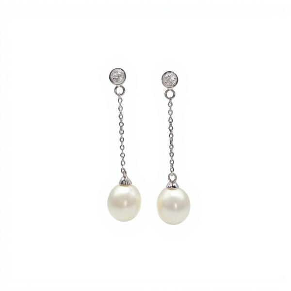 Caravanas Colgante Perlas españolas-Plata 925-Con Perla y Zirconia-CA3220 conperla