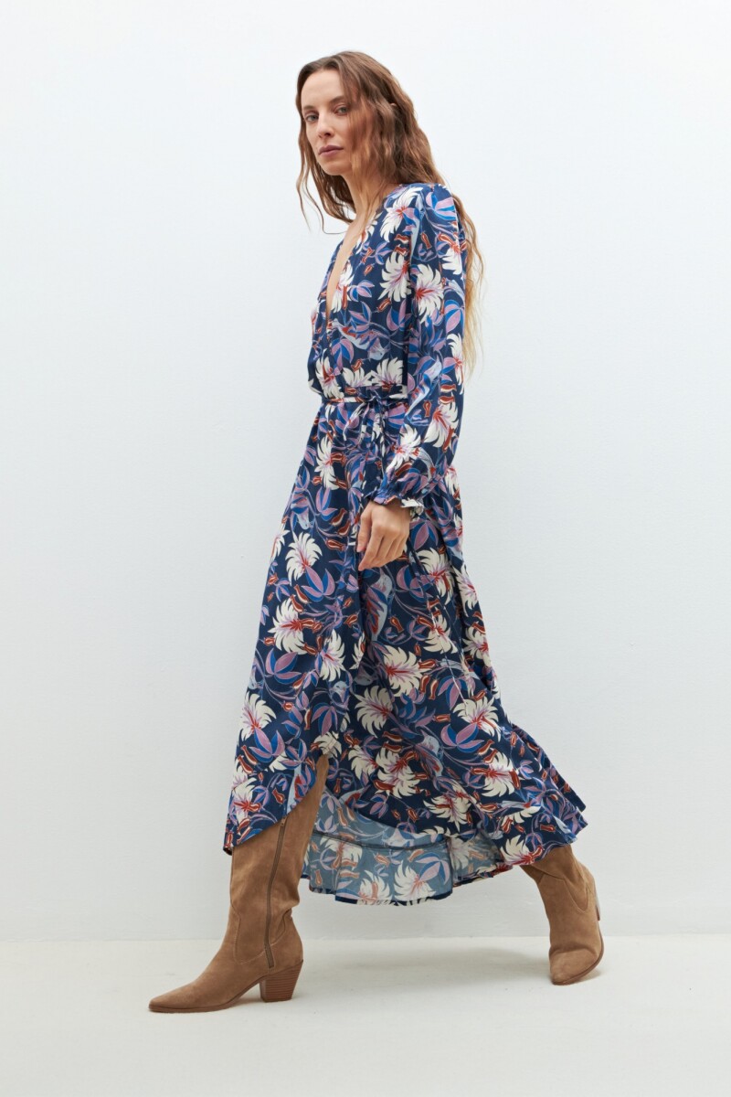 Maxi vestido estampa floral - azul marino 