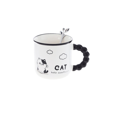 Taza De Cerámica Cat Con Asa Negra Hello