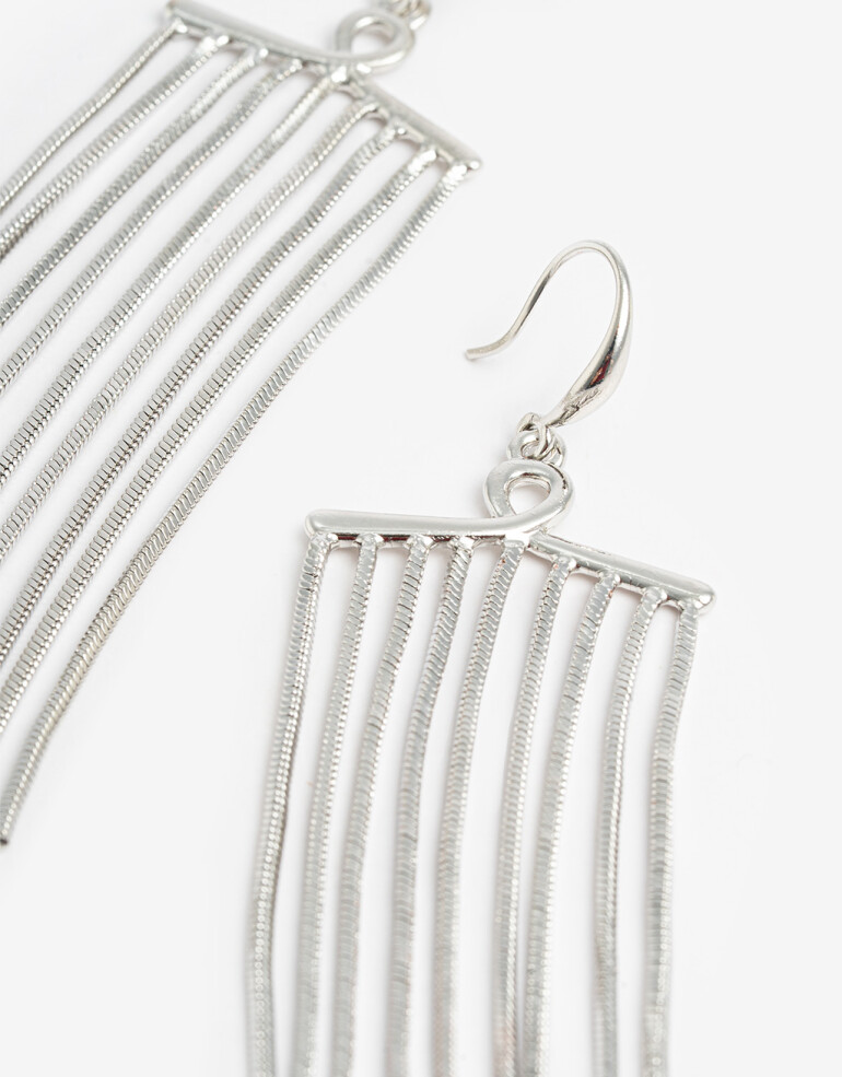 Aros Colgantes Largos Metal Aros Colgantes Largos Tassel - Plateado Rodio