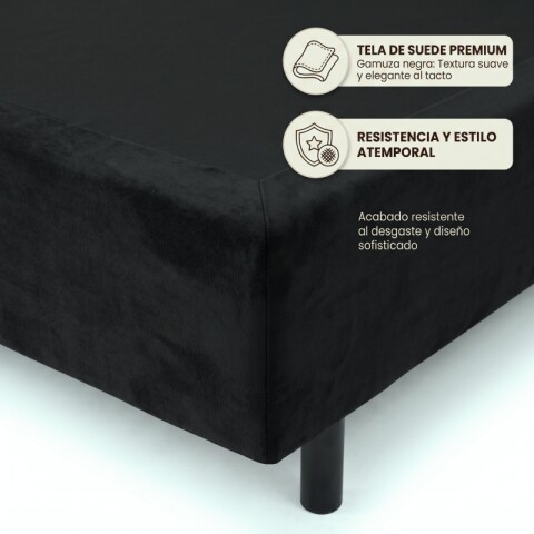 Base Box Sommier Tapizada Negra para Colchón 1 PLAZA 88 x 188 x 35 cm