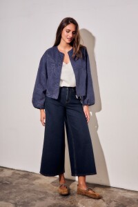Campera Bomber Con Bordado Denim