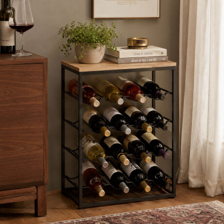 Botellero Expositor Mueble de Pie para 12 Botellas de Vino Negro