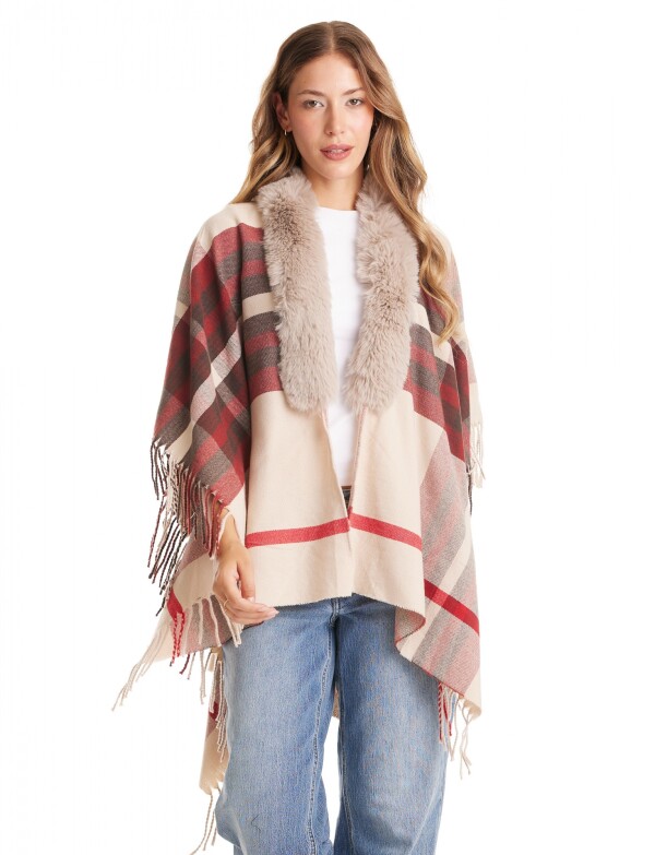 Ruana Faux Fur MULTI/BEIGE
