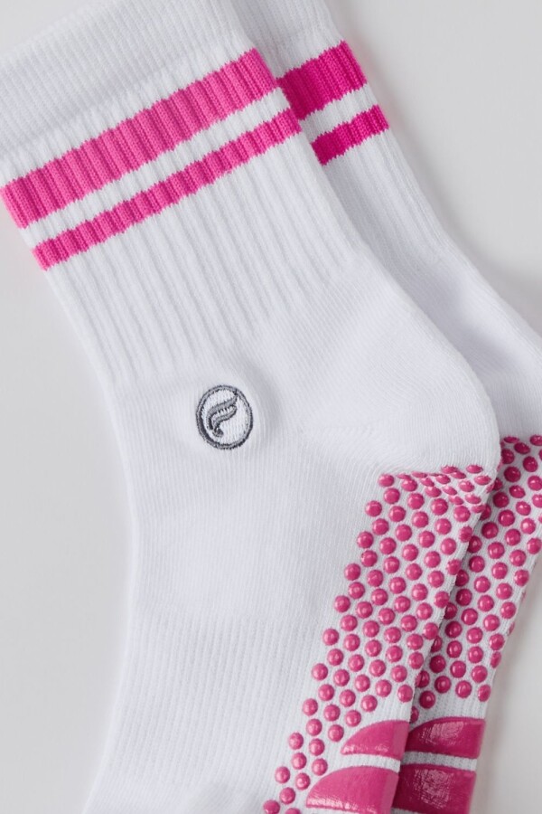 Medias The Powerhouse Quarter Crew Grip Sock Hombre Classic White/Pink Crush Str