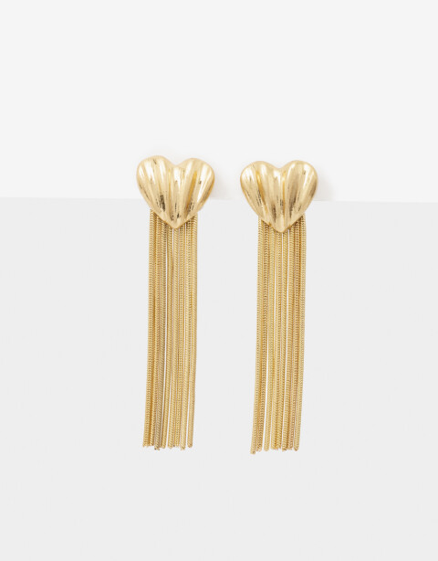 Aros Colgantes Largos Metal Aros Colgantes De Corazón - Dorado Oro Amarillo