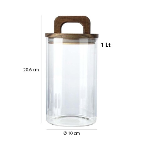 Frasco Recipiente Boro 1Lt en Vidrio y Tapa Madera Acacia Transparente