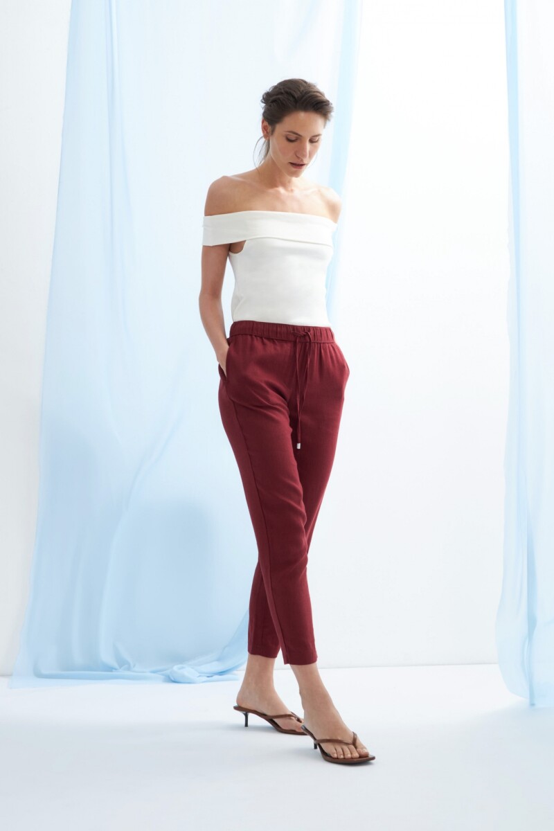 Pantalón pijama de lino - bordo 