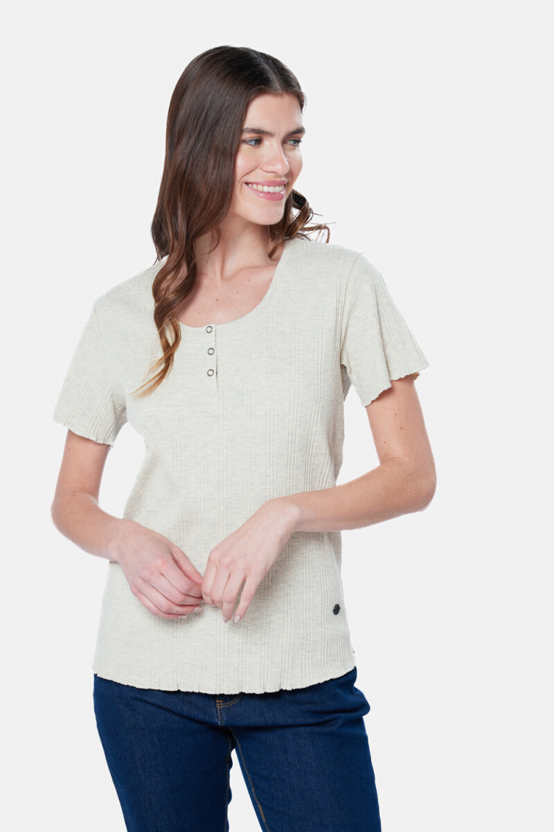 REMERA RIB CON BOTONES - Beige 