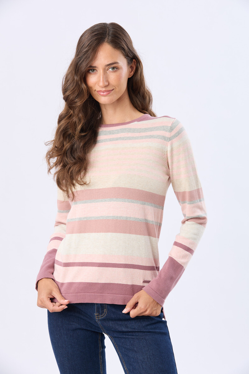 BUZO TEJIDO RAYADO - Rosado 
