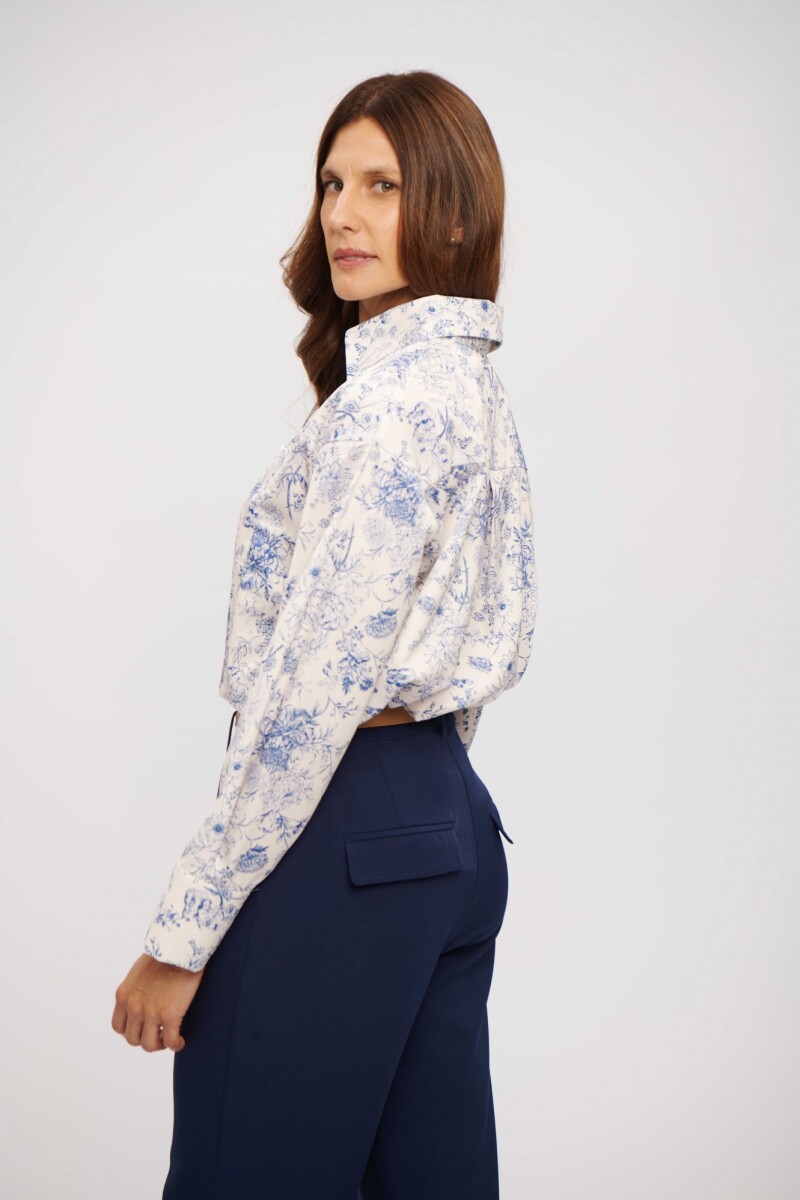 CAMISA AMPARO CRUDO FLORES AZUL