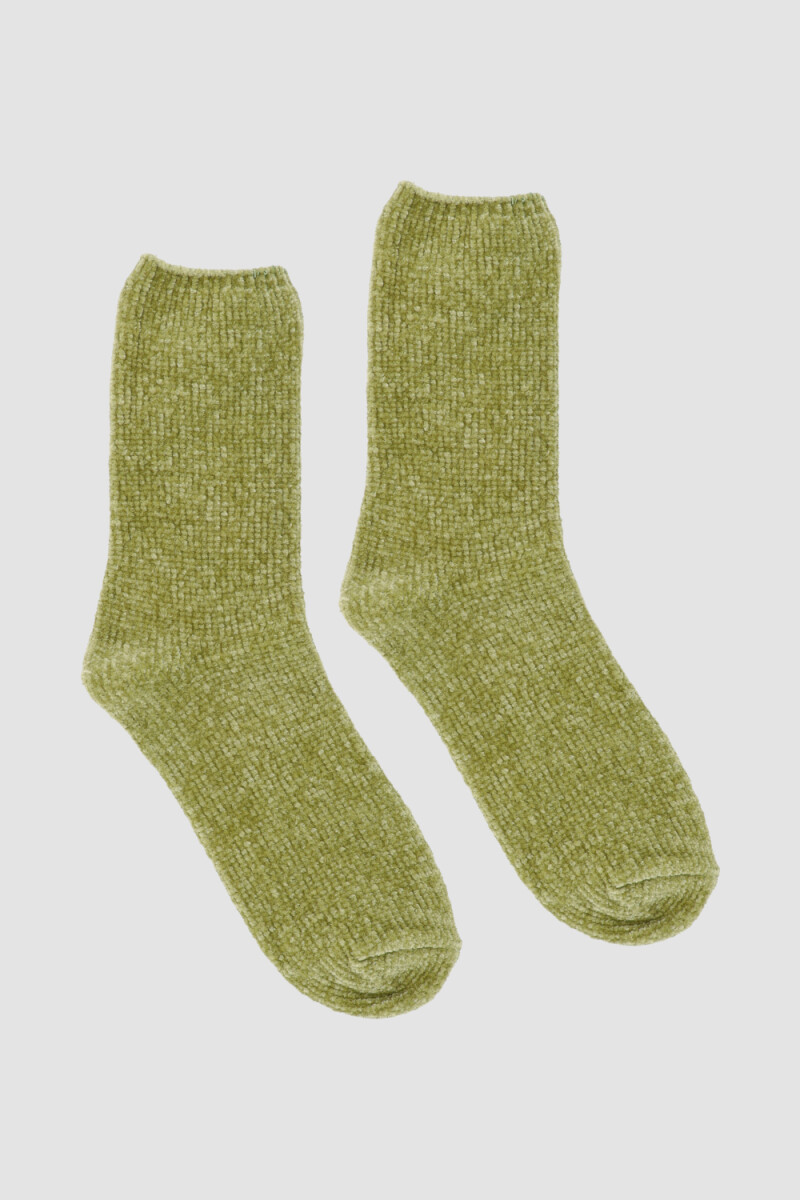 Medias crew tejido cheniile soft Verde malva