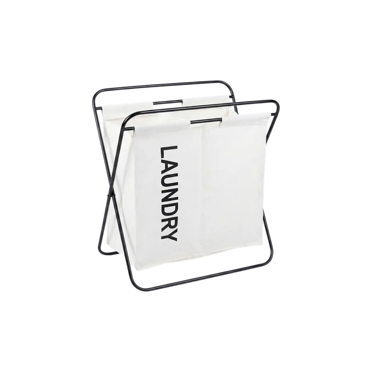 Cesto de ropa plegable 2 compartimentos metal y tela - Blanco 