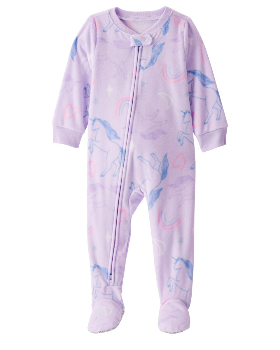 Pijama una pieza de micropolar, con pie, diseño unicornio 