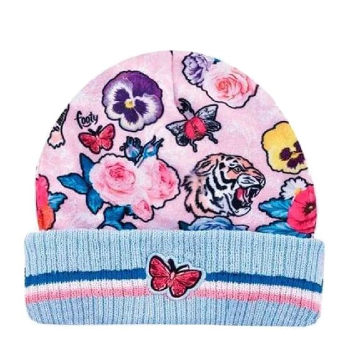 Gorro Footy Flores - Rosa - Celeste 