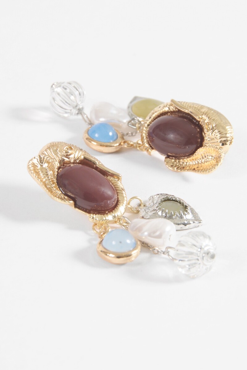 Caravanas piedras y concha dije multicolor