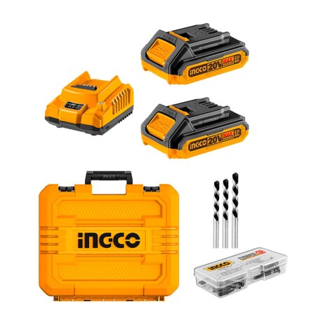 Taladro Atornillador con Percutor 20V Ingco con Accesorios y Valija Taladro Atornillador con Percutor 20V Ingco con Accesorios y Valija