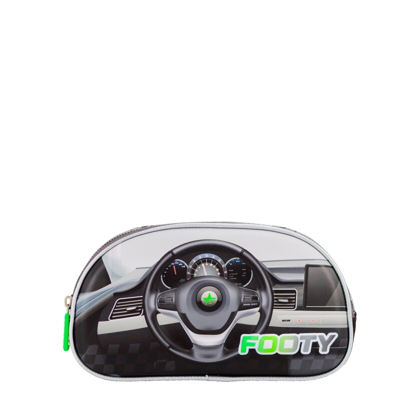 Cartuchera FOOTY Auto Con Cierre Negro - Gris