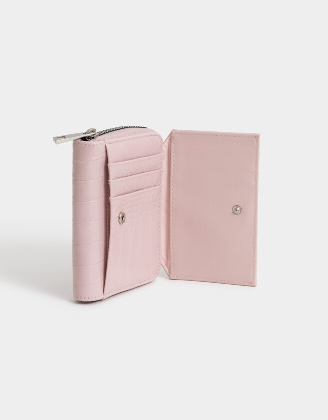 Billetera Clasico Billetera Cuerina Croco Con Solapa - Rosa Viejo