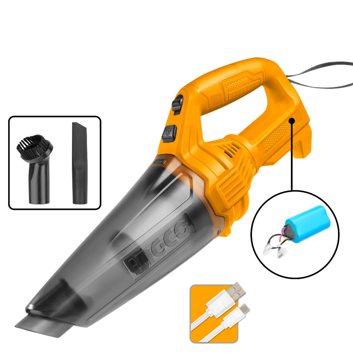 ASPIRADORA A BATERIA C/CABLE CARGADOR TIPO C 0.5 LTS INGCO - 
