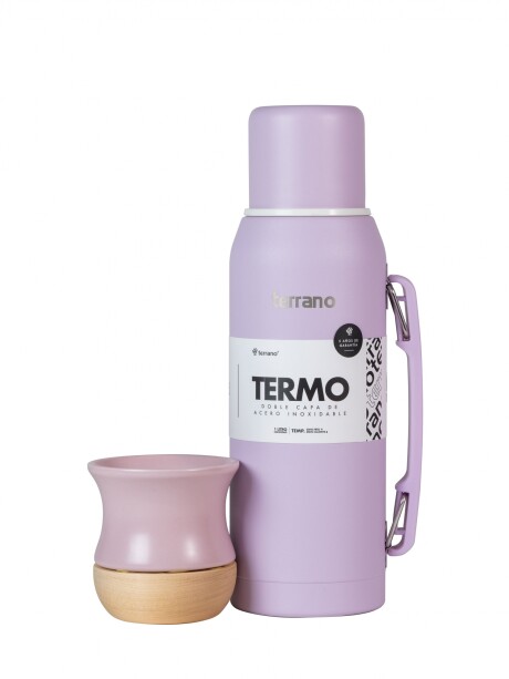 Kit Termo 1lt. Premium + Mate Cerámica base Madera Lila