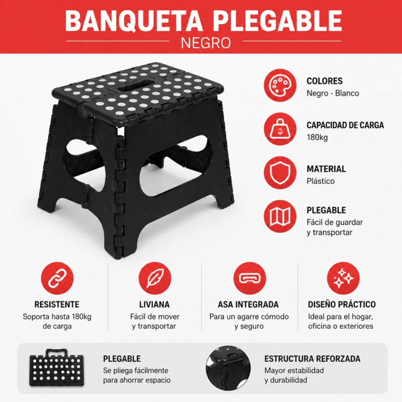 Banqueta plegable 29x22x22 NEGRO