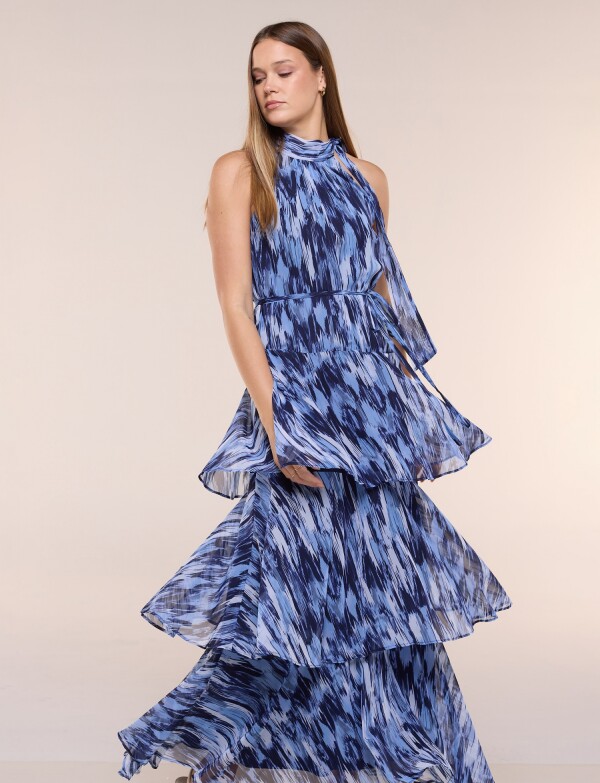 Vestido De Gasa Con Capas AZUL/MULTI