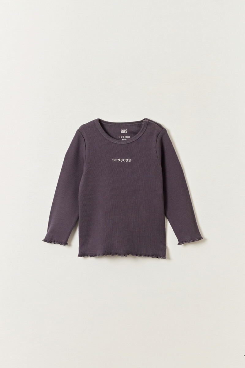 Remera rib Estampa Bonjour Gris