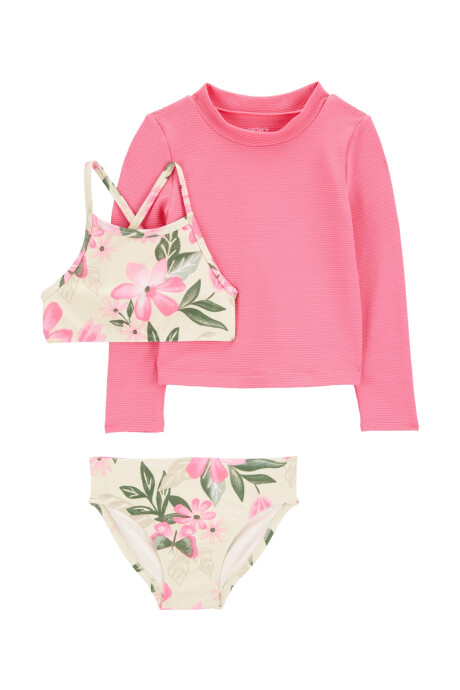 Set de baño tres piezas, protección UPF 50+, diseño floral. Talles 3-24M Set de baño tres piezas, protección UPF 50+, diseño floral. Talles 3-24M