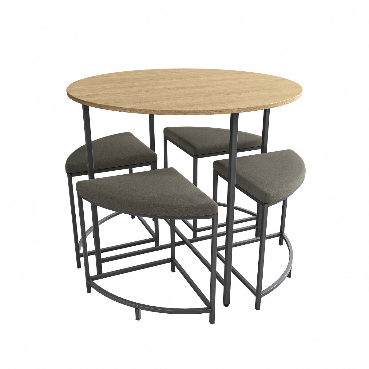 Mesa redonda 90 cms diámetro con 4 bancos Miel y Negro 