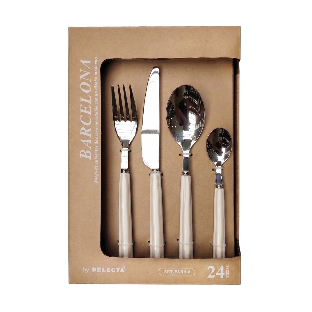Set de 24 Cubiertos Barcelona con Mango Rayas Beige 