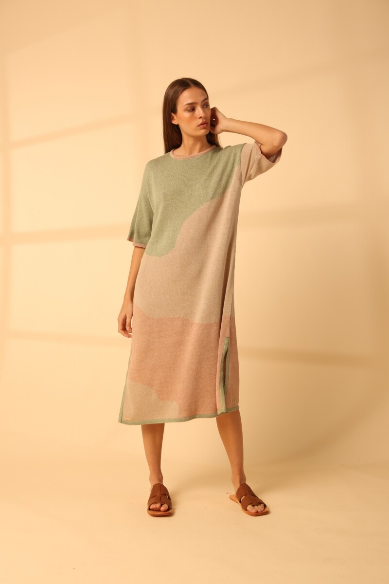 VESTIDO PAMALI Beige Y Verd