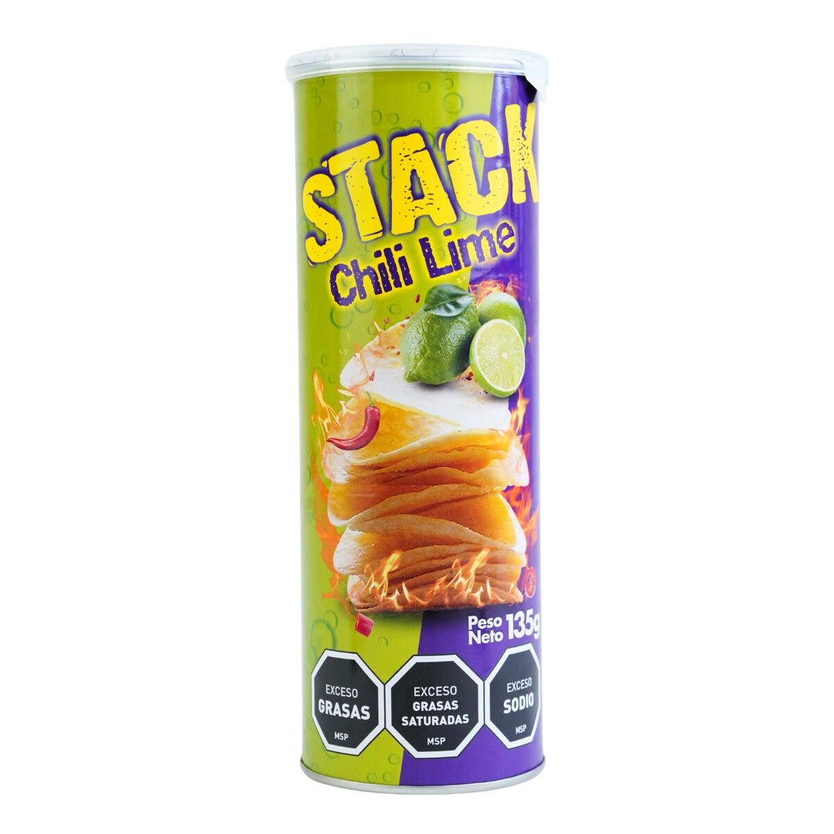 SNACK PAPAS STACK TUBO 135G CHILI LIME 