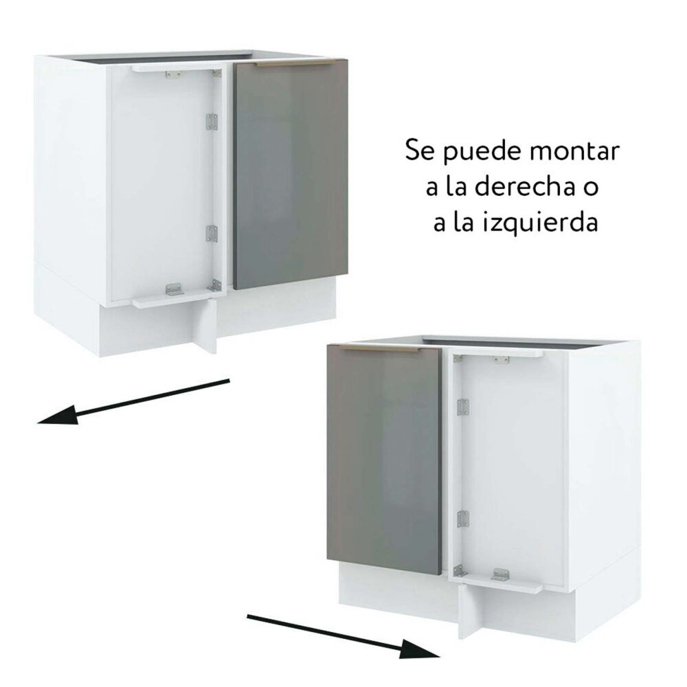 BAJO MESADA ESQUINERO 80 CM MDP-Y-VIDRIO BLANCO LUX