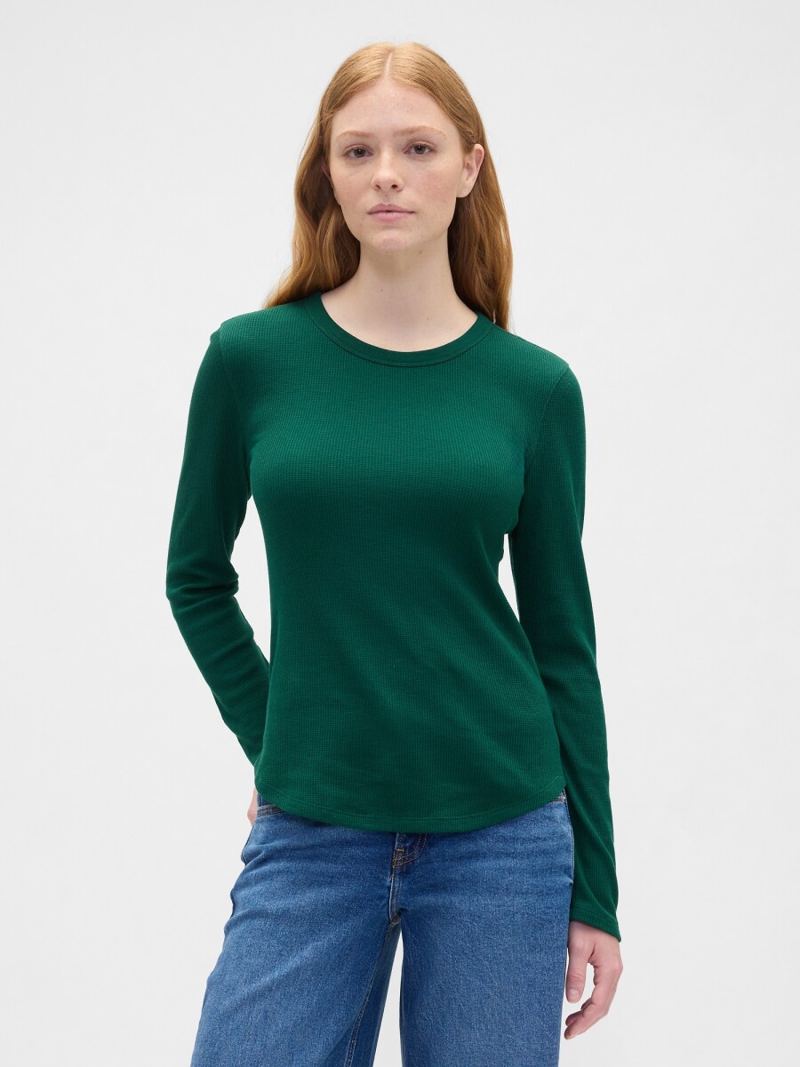 V-LS OPP WAFFLE TEE - EVERGREEN GLAMOUR 