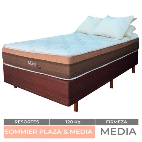 PLAZA Y MEDIA + BOX MARRÓN - Conjunto de Sommier 1 Plaza y Media Miami RESORTES 110x188x61 120K PLAZA Y MEDIA + BOX MARRÓN - Conjunto de Sommier 1 Plaza y Media Miami RESORTES 110x188x61 120K