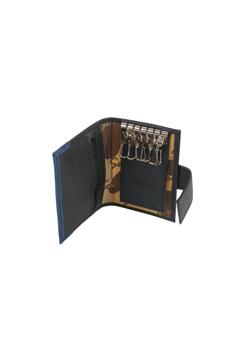 Porta llaves en cuero lo broche Negro c/ azul