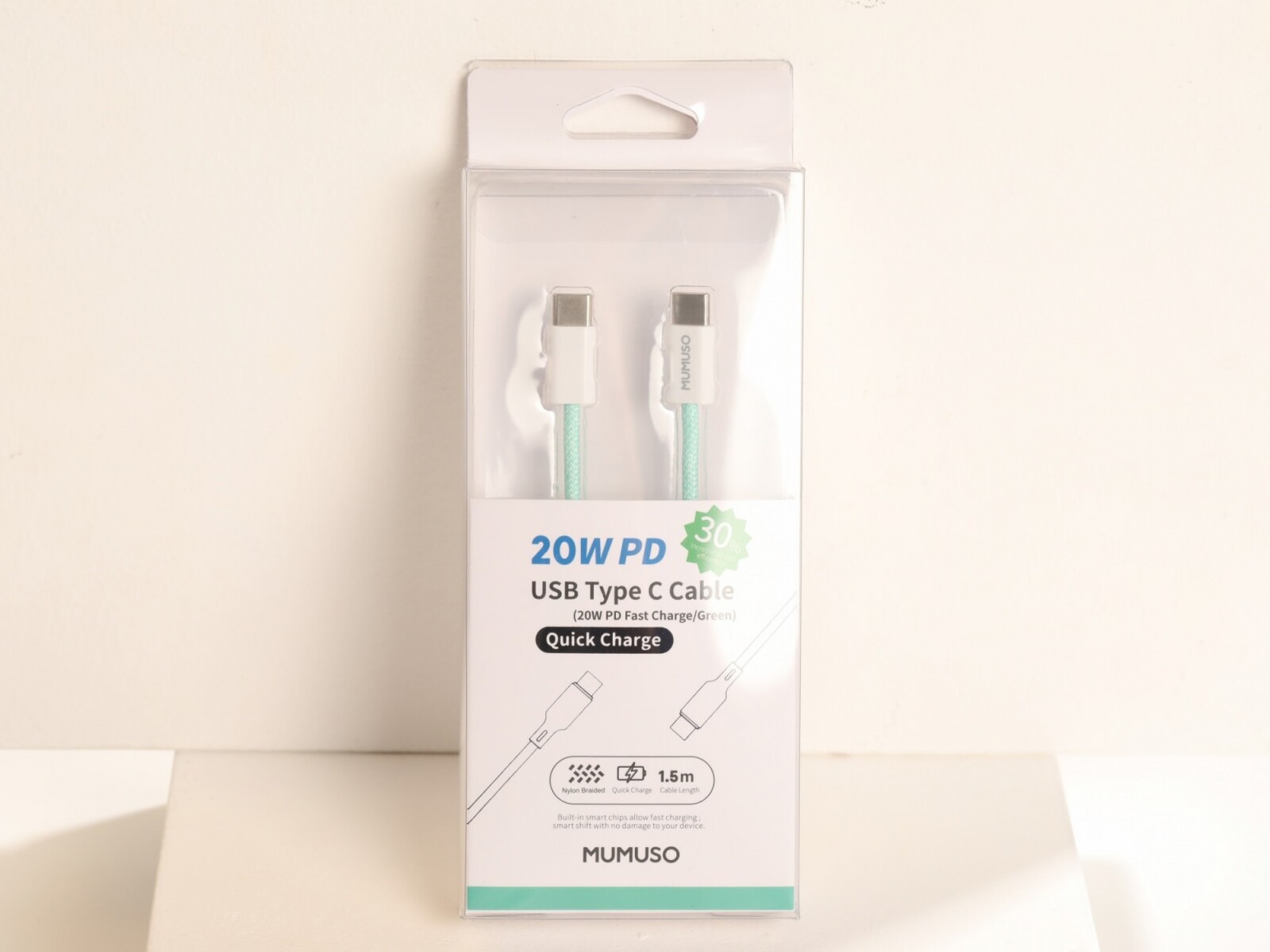 CABLE USB TIPO C (CARGA RÁPIDA 20W PD/VERDE) 