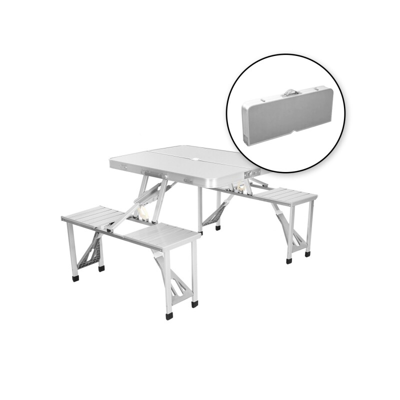 Mesa Tipo Maletín Plegable en Aluminio con 4 Bancos Arye Mesa Tipo Maletín Plegable en Aluminio con 4 Bancos Arye