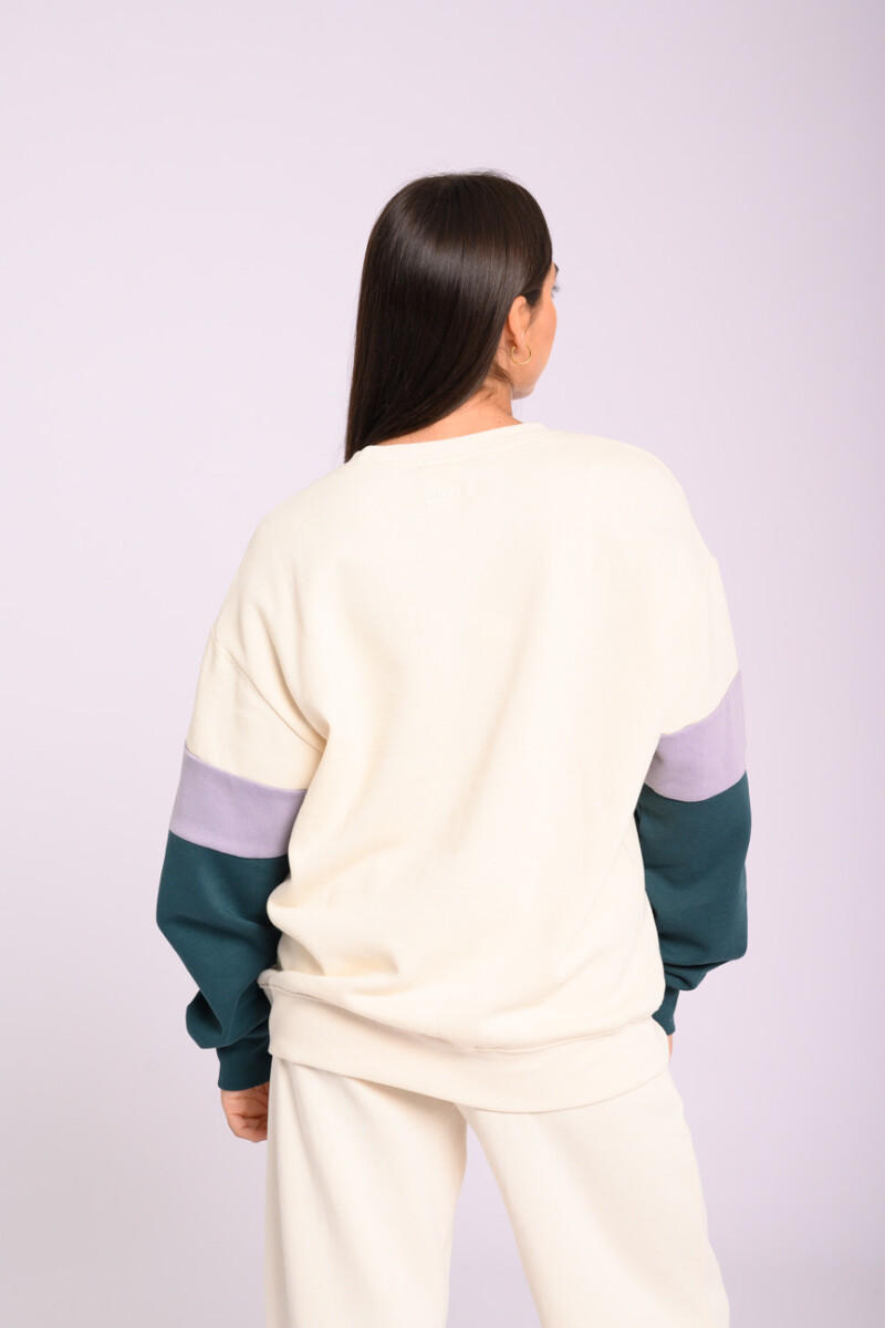 Buzo felpa oversize - Estampa bordada Crudo