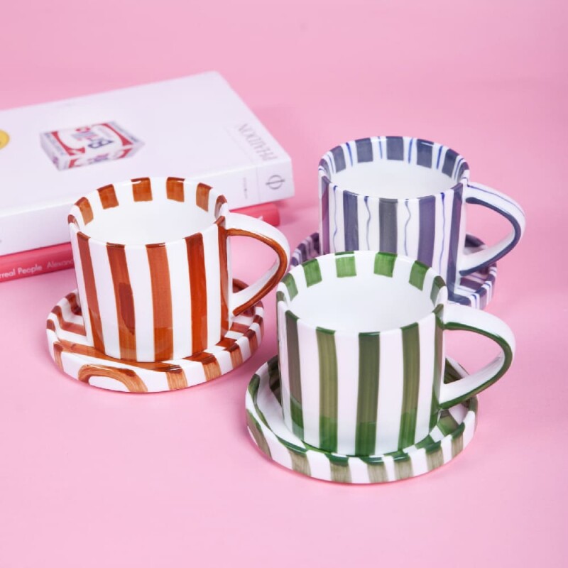Taza de cerámica rayas 380ml verde