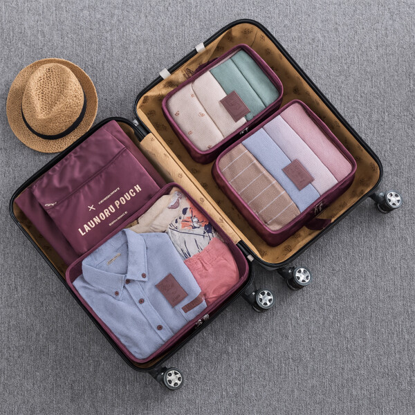 Organizador De Valija Set Viaje Estuche 6 Piezas Necessaire Color Bordo