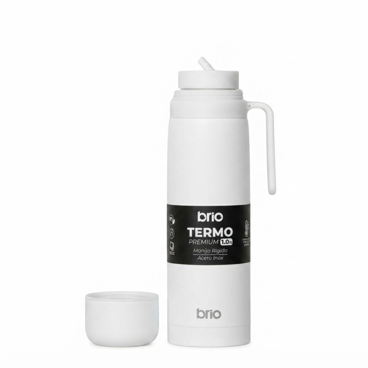Termo brío premium 1 litro con pico cebador en acero inox - Blanco 