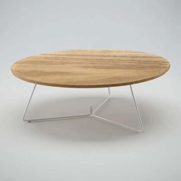 MESA DE CENTRO REDONDA - MADERA COLOR MIEL Y PIE EN METAL BLANCO - 90cms MESA DE CENTRO REDONDA - MADERA COLOR MIEL Y PIE EN METAL BLANCO - 90cms