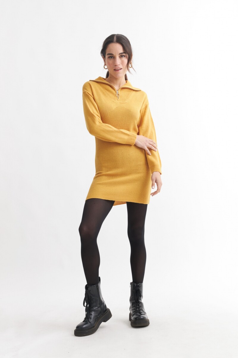 Vestido corto tejido con medio cierre AMARILLO