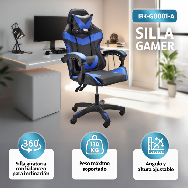 Silla Gamer De Escritorio Ergonomica Pc Gaming Tela Cuero Sintetico Imback Negro y Azul Silla Gamer De Escritorio Ergonomica Pc Gaming Tela Cuero Sintetico Imback Negro y Azul