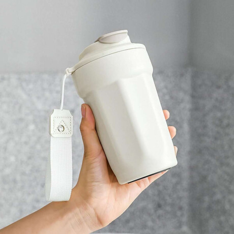 Vaso térmico portátil con tapa anti derrame 450ml Blanco